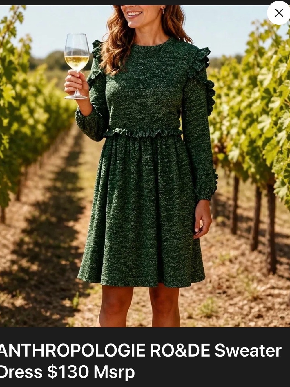 Anthropologie Green Ruffle-Trim Sweater Dress